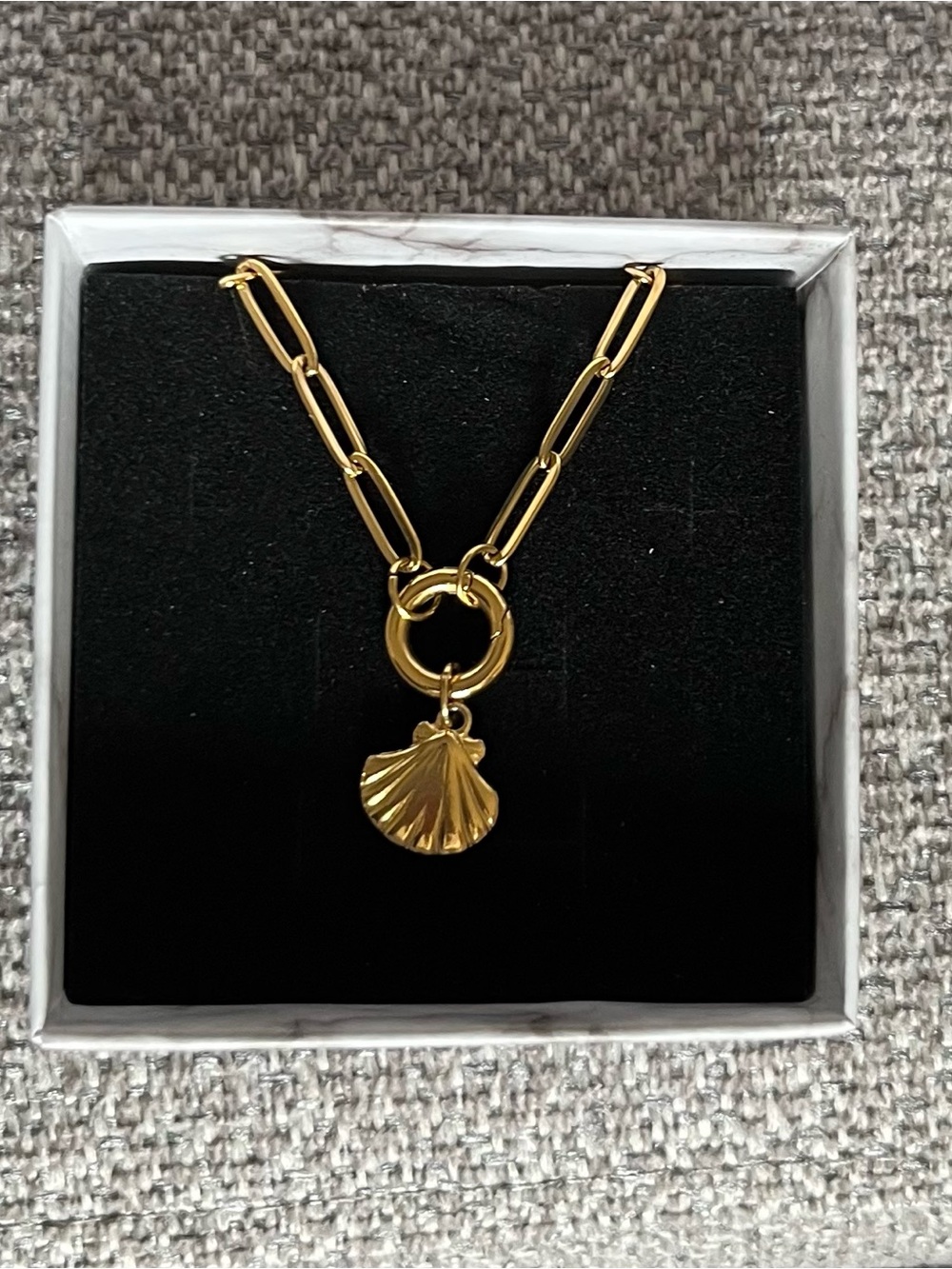 Paperclip charm holder necklace with shell pendant - Women's Jewelry